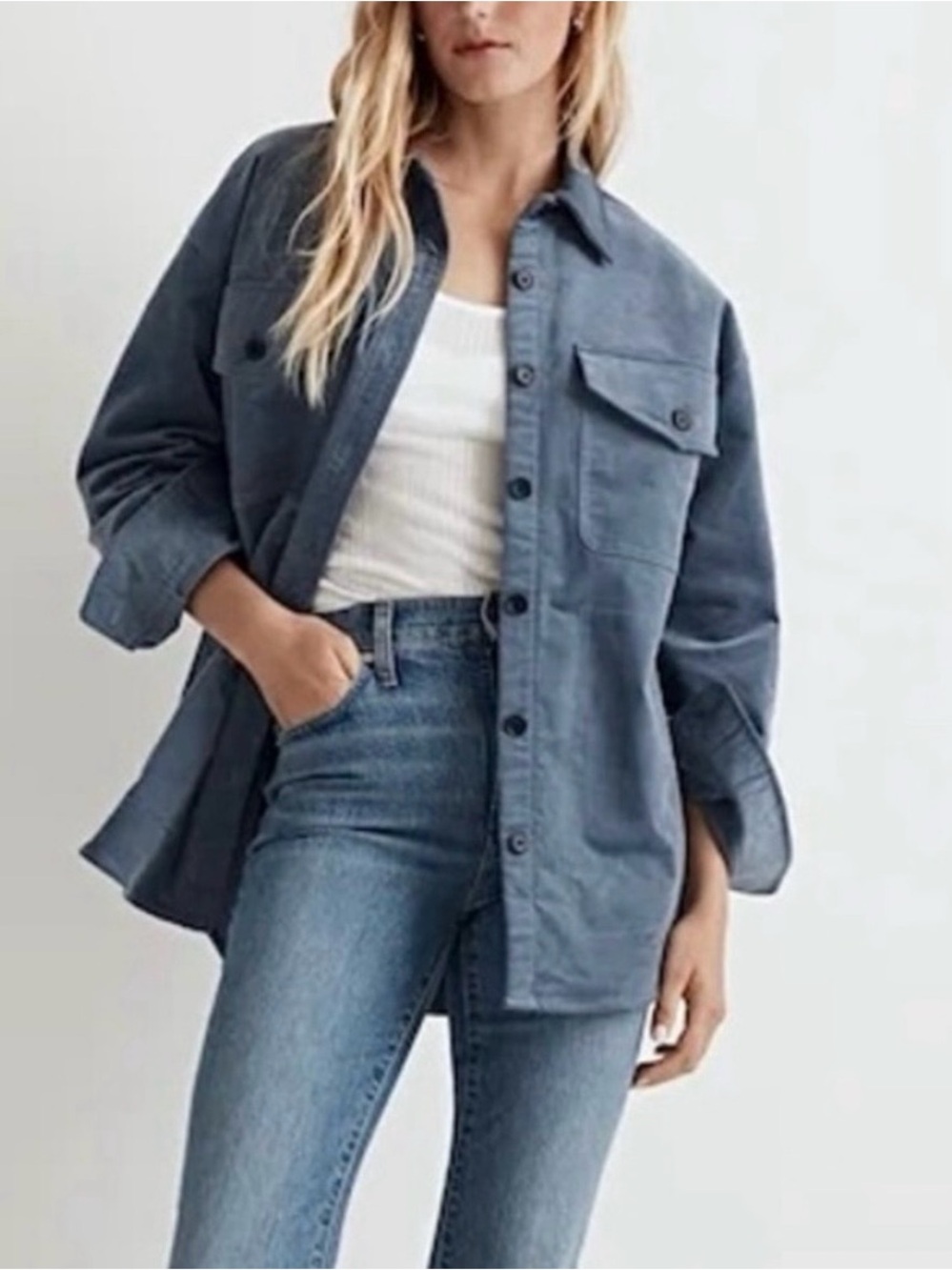 Madewell Blue Corduroy Button-Front Shacket - Women